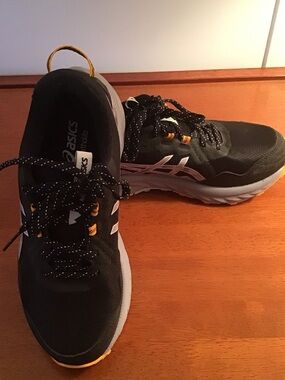 Asics Black Athletic Sneakers with Orange Highlights size 7.5
